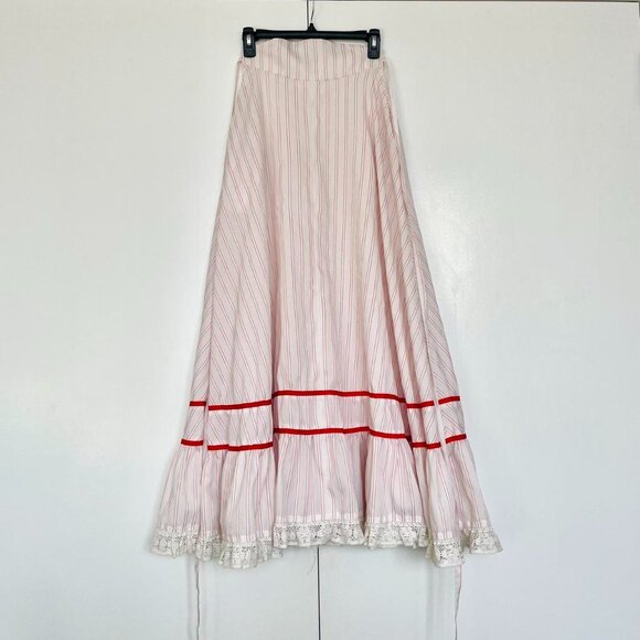 Vintage handmade white & pink striped renaissance maxi skirt | Size XS - Picture 6 of 8